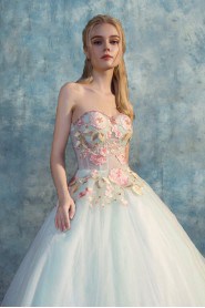 Ball Gown Strapless Tulle,Satin Quinceanera Dress