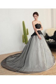 A-line Strapless Tulle,Satin Quinceanera Dress