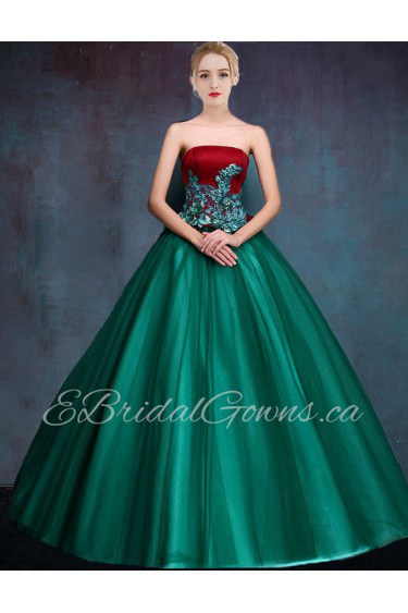 Ball Gown Strapless Tulle,Satin Quinceanera Dress