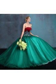 Ball Gown Strapless Tulle,Satin Quinceanera Dress