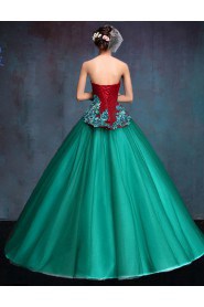 Ball Gown Strapless Tulle,Satin Quinceanera Dress