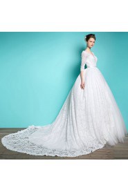 Ball Gown V-neck Lace Wedding Dress