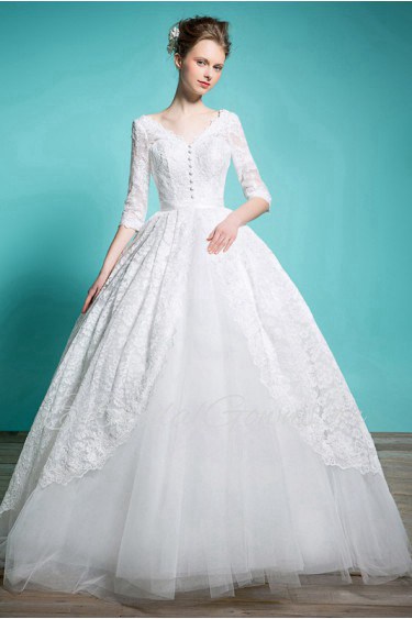 Ball Gown V-neck Lace Wedding Dress