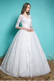 Ball Gown V-neck Lace Wedding Dress