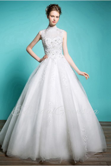 Ball Gown High Neck Lace Wedding Dress