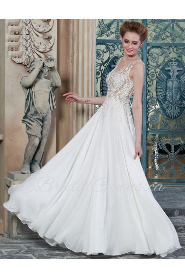 A-line V-neck Chiffon Wedding Dress