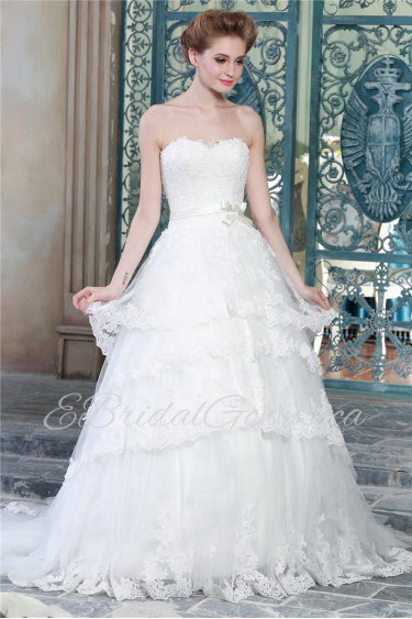 Ball Gown Strapless Lace Wedding Dress