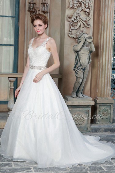 A-line V-neck Organza Wedding Dress