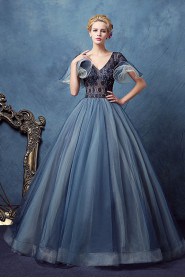 Ball Gown V-neck Tulle,Lace Prom / Evening Dress