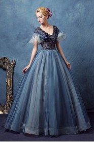 Ball Gown V-neck Tulle,Lace Prom / Evening Dress