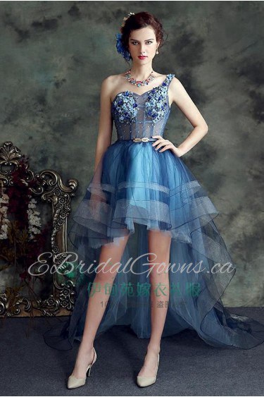 Ball Gown One Shoulder Tulle Knee-length Prom / Evening Dress