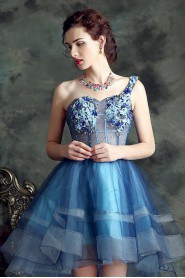 Ball Gown One Shoulder Tulle Knee-length Prom / Evening Dress