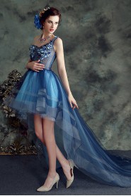 Ball Gown One Shoulder Tulle Knee-length Prom / Evening Dress