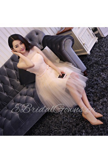 A-line Strapless Tulle Prom / Evening Dress