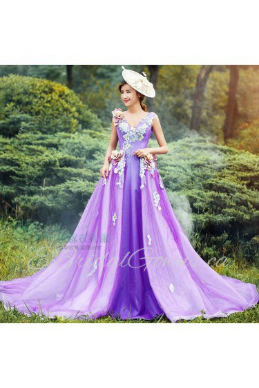 Ball Gown V-neck Tulle Prom / Evening Dress