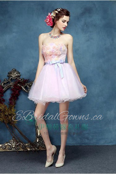 A-line Strapless Organza Short / Mini Prom / Evening Dress