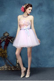 A-line Strapless Organza Short / Mini Prom / Evening Dress