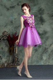 A-line Scoop Tulle Short / Mini Prom / Evening Dress