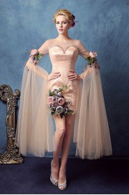 Sheath / Column Scoop Tulle,Satin Short / Mini Prom / Evening Dress
