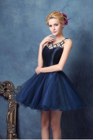 Ball Gown Scoop Satin Short / Mini Prom / Evening Dress