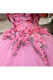 Ball Gown Strapless Tulle,Satin Quinceanera Dress