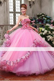 Ball Gown Strapless Tulle,Satin Quinceanera Dress