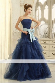 Trumpet / Mermaid Strapless Tulle,Satin Quinceanera Dress