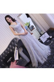 Sheath / Column V-neck Tulle,Satin Prom / Evening Dress