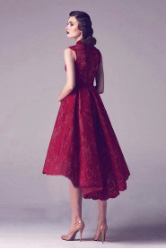 A-line High Neck Lace Tea-length Prom / Evening Dress