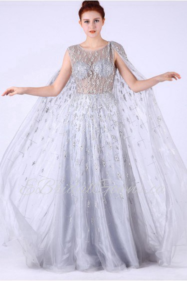 A-line Scoop Tulle Prom / Evening Dress