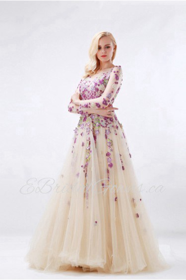 A-line Bateau Tulle Prom / Evening Dress