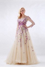 A-line Bateau Tulle Prom / Evening Dress