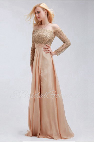 Sheath / Column Off-the-shoulder Tulle,Chiffon Prom / Evening Dress