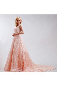 Ball Gown V-neck Tulle,Satin Prom / Evening Dress