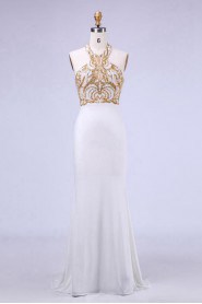 Sheath / Column Halter Tulle Prom / Evening Dress