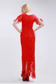 Sheath / Column V-neck Lace Ankle-length Prom / Evening Dress