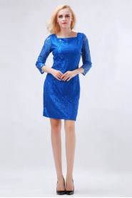 Sheath / Column Square Satin Knee-length Prom / Evening Dress