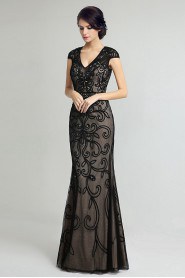 Sheath / Column V-neck Tulle Prom / Evening Dress