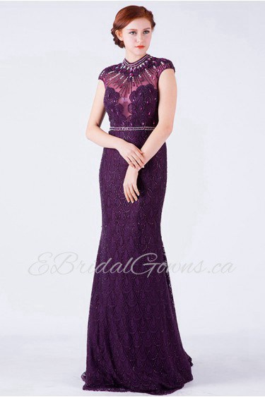 Sheath / Column High Neck Lace Prom / Evening Dress