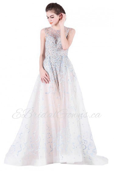 A-line Jewel Tulle Prom / Evening Dress