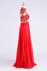 A-line High Neck Tulle Prom / Evening Dress