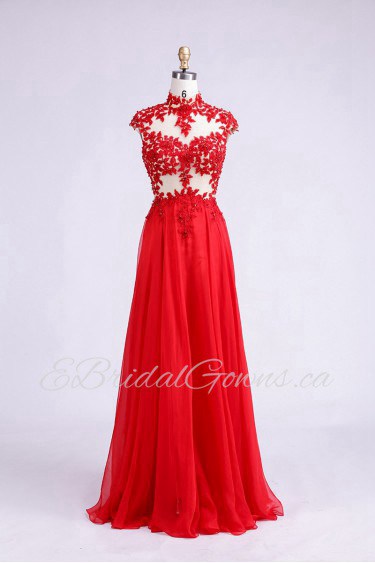 A-line High Neck Tulle Prom / Evening Dress