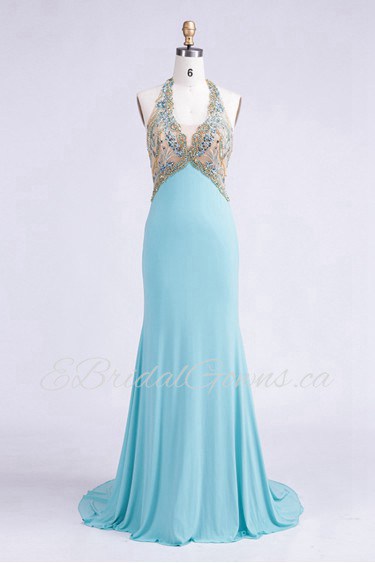 Sheath / Column Halter Chiffon Prom / Evening Dress