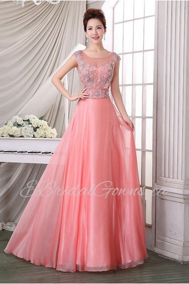 A-line Scoop Tulle Prom / Evening Dress