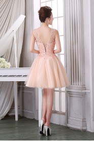 A-line V-neck Tulle Short / Mini Prom / Evening Dress