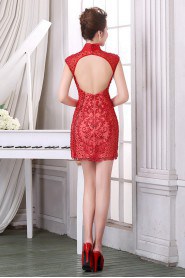 Sheath / Column High Neck Tulle Short / Mini Prom / Evening Dress