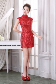 Sheath / Column High Neck Tulle Short / Mini Prom / Evening Dress