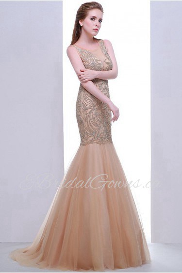 Trumpet / Mermaid Scoop Tulle,Satin Prom / Evening Dress