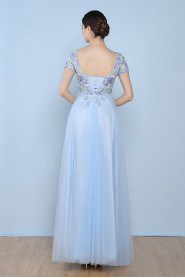 Sheath / Column Bateau Lace,Tulle Floor-length Prom / Evening Dress