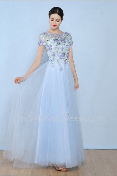 Sheath / Column Bateau Lace,Tulle Floor-length Prom / Evening Dress